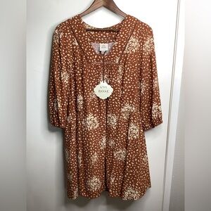 Knox Rose Women's Brown Floral Boho Dress Medium